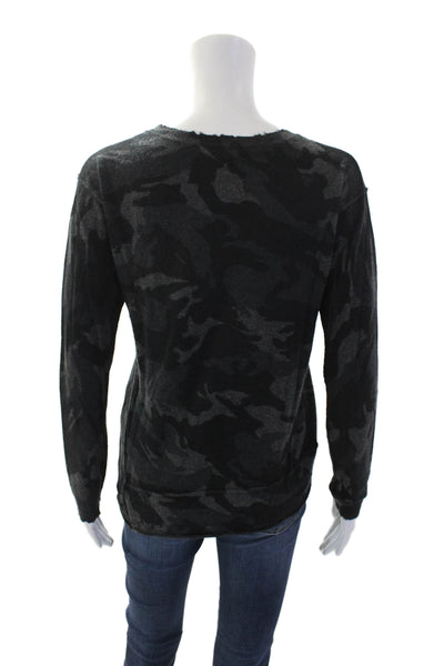 Generation Love Womens Cashmere Knit Camouflage Print Sweater Top Black Size XS