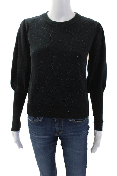 Minnie Rose Womens Cotton Blend Sequin Pullover Sweater Top Black Size XS
