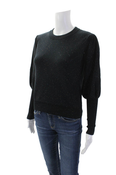Minnie Rose Womens Cotton Blend Sequin Pullover Sweater Top Black Size XS