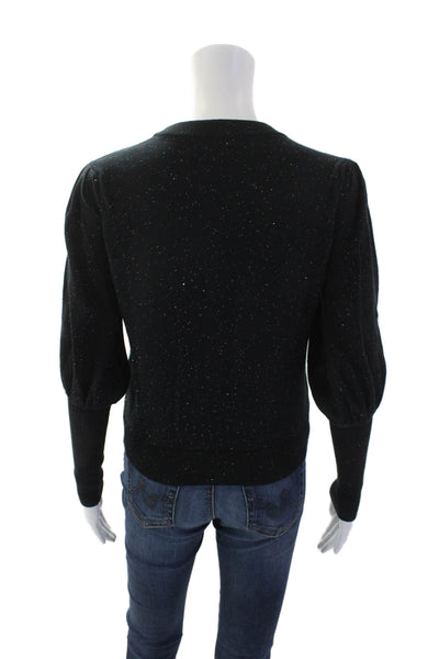 Minnie Rose Womens Cotton Blend Sequin Pullover Sweater Top Black Size XS