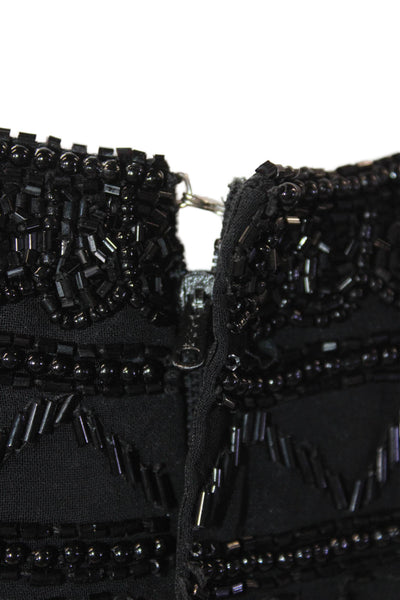 Laurence Kazar Womens Beaded V-Neck Short Sleeve Blouse Black Size S