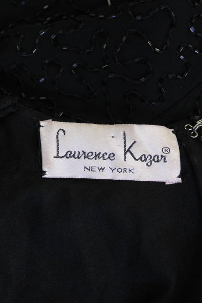 Laurence Kazar Womens Beaded V-Neck Short Sleeve Blouse Black Size S