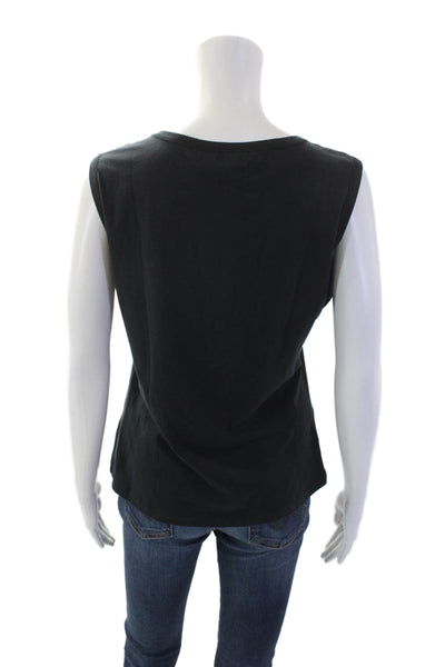 Piazza Sempione Womens Cotton Sequined Detail Round Neck Tank Top Black Size 48