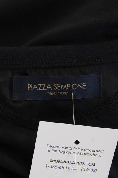 Piazza Sempione Womens Cotton Sequined Detail Round Neck Tank Top Black Size 48