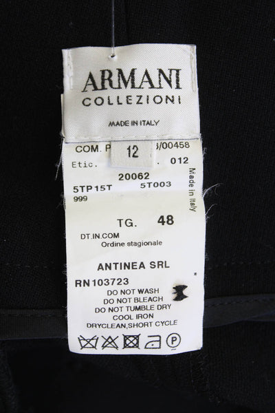 Armani Collezioni Womens Wool Pocketed Wide Legged Pants Solid Black Size 12