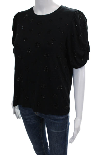 Generation Love Womens Short Puff Sleeve Rhinestone Top Black Size S