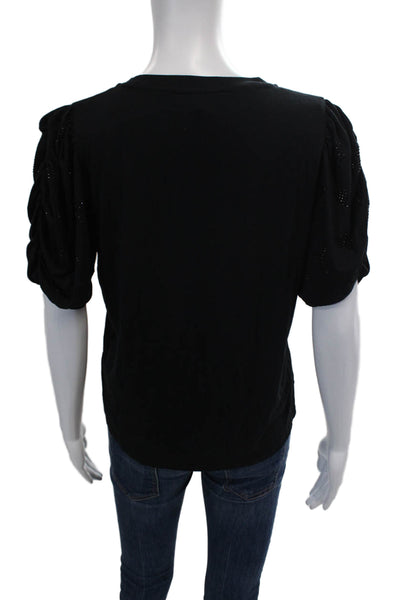 Generation Love Womens Short Puff Sleeve Rhinestone Top Black Size S