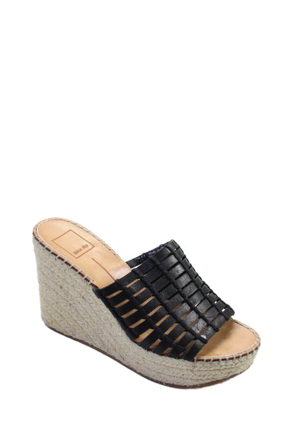 Dolce Vita Womens Leather Peep Toe Cutout Platform Wedges Black Size 6.5