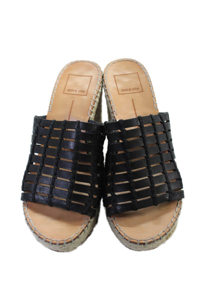 Dolce Vita Womens Leather Peep Toe Cutout Platform Wedges Black Size 6.5
