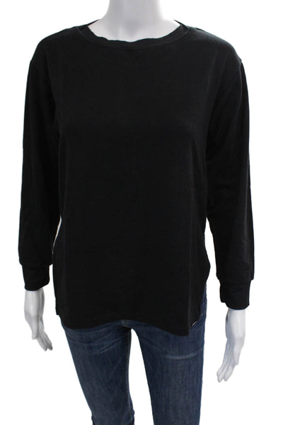 Koral Womens Solid Round Neck Long Sleeve Pullover T-Shirt Top Black Size XS