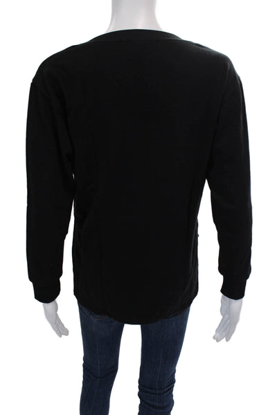 Koral Womens Solid Round Neck Long Sleeve Pullover T-Shirt Top Black Size XS
