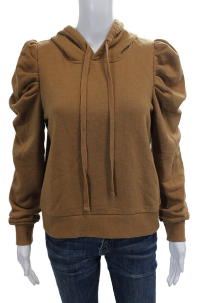 Rebecca Minkoff Womens Solid Cotton Blend Pullover Hoodie Brown Size S