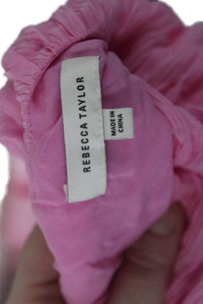 Rebecca Taylor Womens V Neck Short Puffy Sleeves Blouse Pink Size Medium