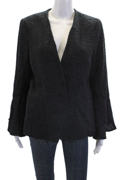 Drew Womens Tweed Long Flare Sleeves Jacket Black Cotton Size Medium