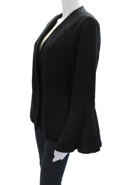 Drew Womens Tweed Long Flare Sleeves Jacket Black Cotton Size Medium