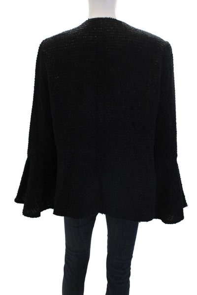 Drew Womens Tweed Long Flare Sleeves Jacket Black Cotton Size Medium