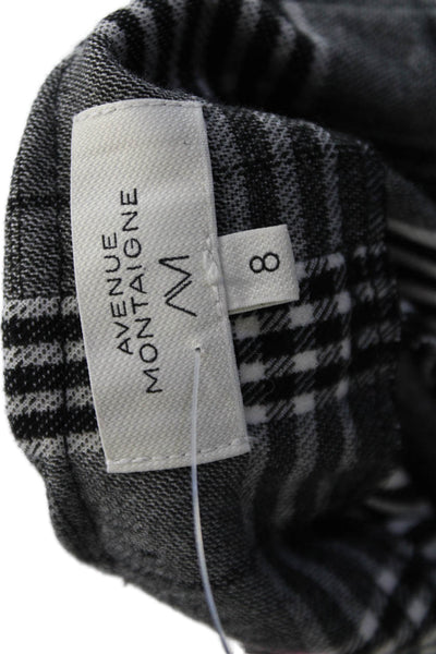 Avenue Montaigne Womens Plaid High Rise Creased Dress Pants Black White Size 8