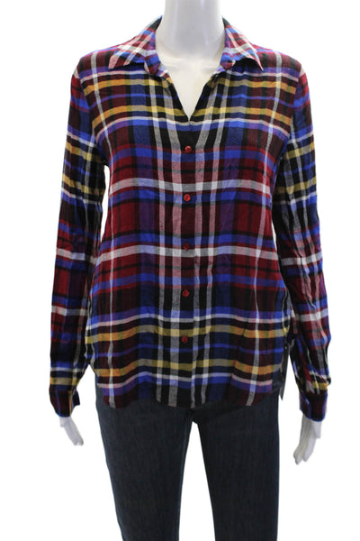 L Agence Womens Button Front Collared Plaid Shirt Multicolored Size XST
