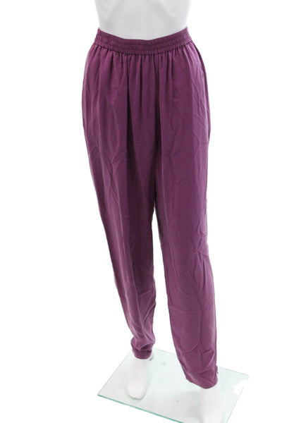Go Silk Womens Silk Elastic Waist Straight Leg Flowy Pants Purple Size 2