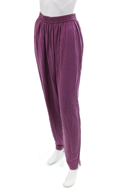 Go Silk Womens Silk Elastic Waist Straight Leg Flowy Pants Purple Size 2