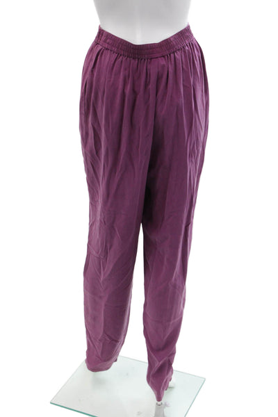Go Silk Womens Silk Elastic Waist Straight Leg Flowy Pants Purple Size 2