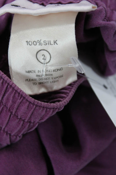 Go Silk Womens Silk Elastic Waist Straight Leg Flowy Pants Purple Size 2