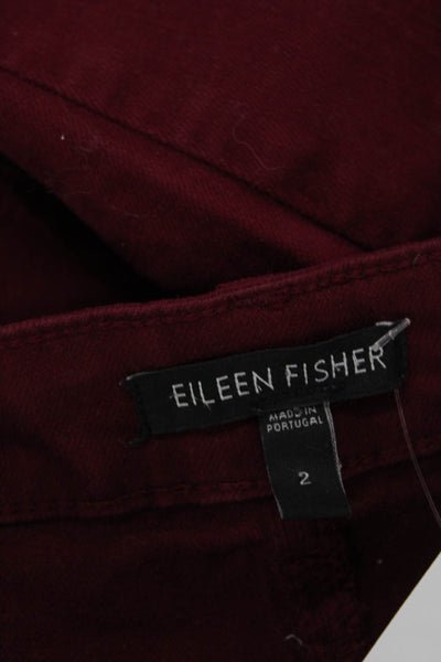 Eileen Fisher Womens Cotton Straight Leg Zip Fly Skinny Jeans Red Size 2