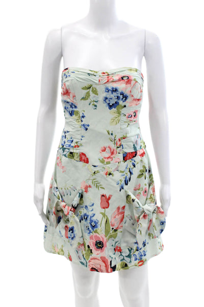 Nanette Lepore Womens Floral Strapless Sleeveless Mini Dress Green Size 0