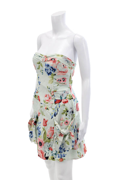 Nanette Lepore Womens Floral Strapless Sleeveless Mini Dress Green Size 0