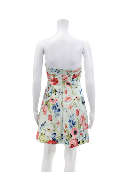 Nanette Lepore Womens Floral Strapless Sleeveless Mini Dress Green Size 0
