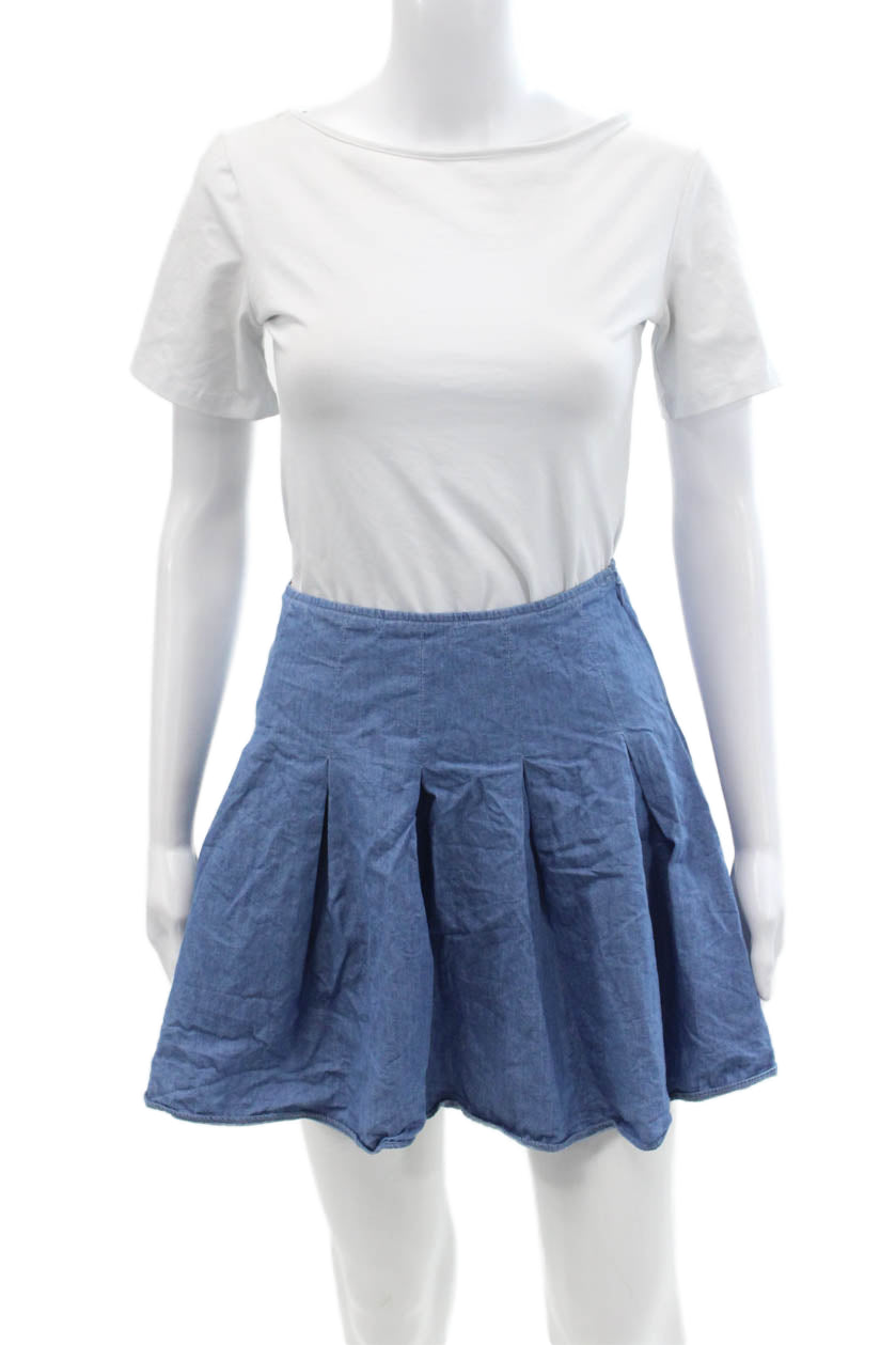 Lovers + Friends Womens Cotton Pleated Zippered Mini Skirt Blue Size XS