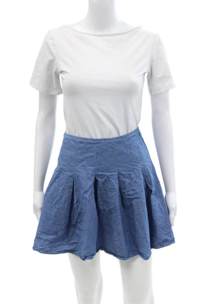 Lovers + Friends Womens Cotton Pleated Zippered Mini Skirt Blue Size XS