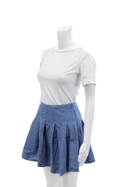 Lovers + Friends Womens Cotton Pleated Zippered Mini Skirt Blue Size XS