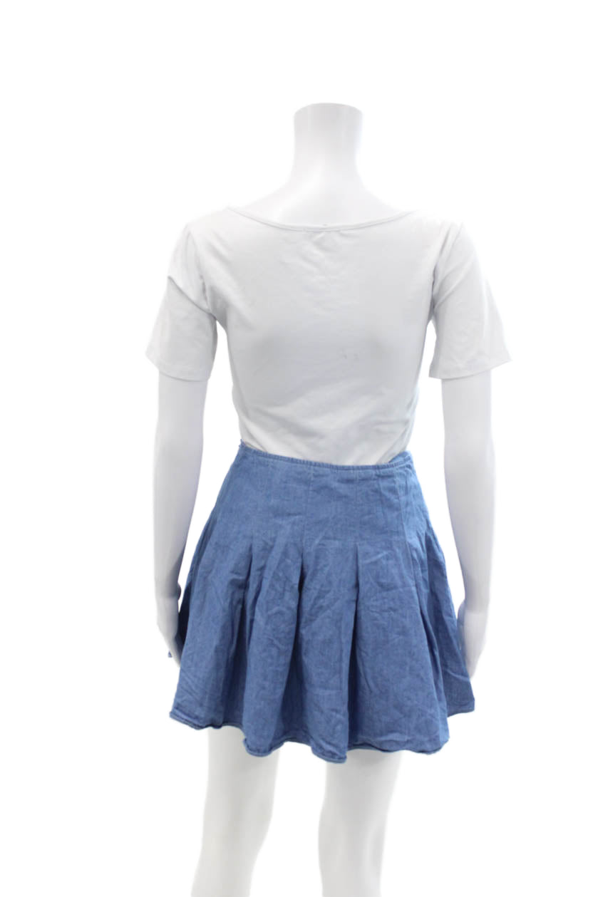 Lovers + Friends Womens Cotton Pleated Zippered Mini Skirt Blue Size XS