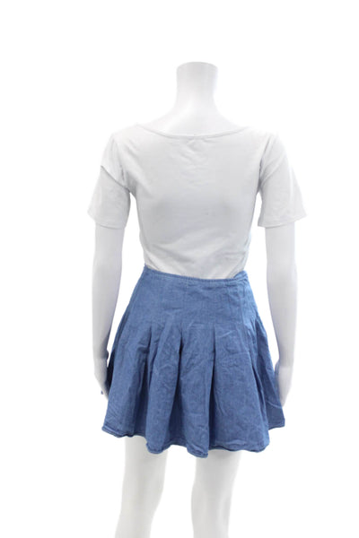 Lovers + Friends Womens Cotton Pleated Zippered Mini Skirt Blue Size XS
