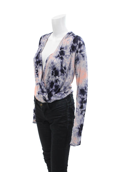 Young Fabulous & Broke Womens Tie-Dye V-Neck Wrap Blouse Blue Size XS