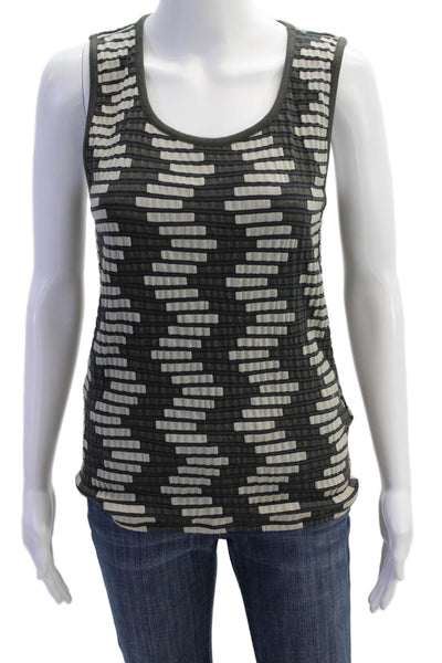 Armani Collezioni Womens Cotton Round Neck Striped Tank Top Gray Size 10