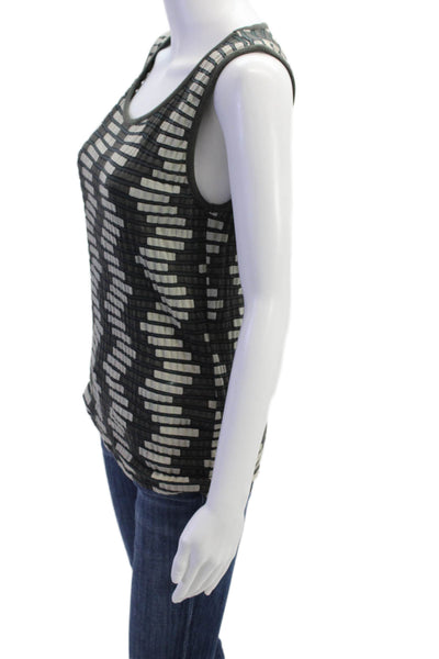 Armani Collezioni Womens Cotton Round Neck Striped Tank Top Gray Size 10