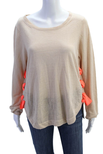 Lisa Todd Womens Linen Lace Up Long Sleeves Sweater Beige Size Extra Large