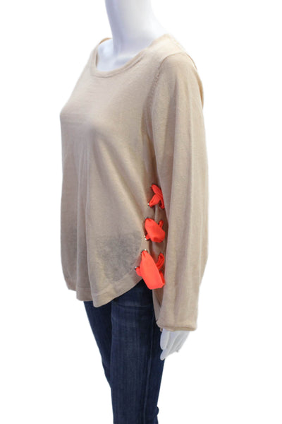 Lisa Todd Womens Linen Lace Up Long Sleeves Sweater Beige Size Extra Large