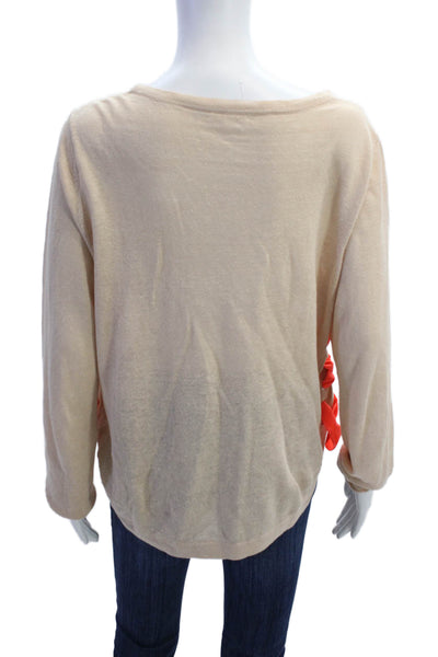 Lisa Todd Womens Linen Lace Up Long Sleeves Sweater Beige Size Extra Large