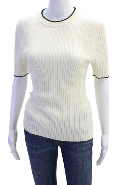 Anna Quan Womens Short Sleeves Crew Neck Sweater White Black Cotton Size 14