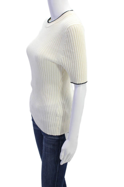 Anna Quan Womens Short Sleeves Crew Neck Sweater White Black Cotton Size 14