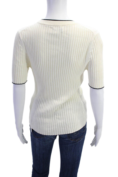 Anna Quan Womens Short Sleeves Crew Neck Sweater White Black Cotton Size 14