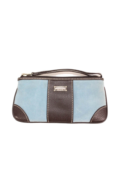 Lambertson Truex Womens Suede Silver Tone Wristlet Clutch Handbag Blue Black