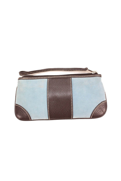 Lambertson Truex Womens Suede Silver Tone Wristlet Clutch Handbag Blue Black