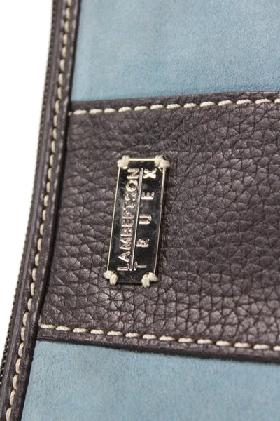 Lambertson Truex Womens Suede Silver Tone Wristlet Clutch Handbag Blue Black