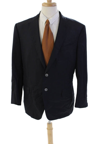 Trussini Mens Classic Lapel Two Button Blazer Jacket Navy Blue Wool Size EUR 56
