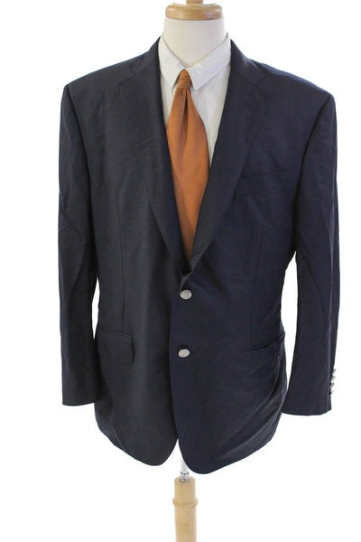 Trussini Mens Two Button Wide Lapel Blazer Jacket Navy Blue Wool Size EUR 56