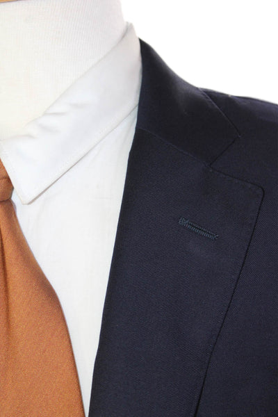 Trussini Mens Two Button Wide Lapel Blazer Jacket Navy Blue Wool Size EUR 56